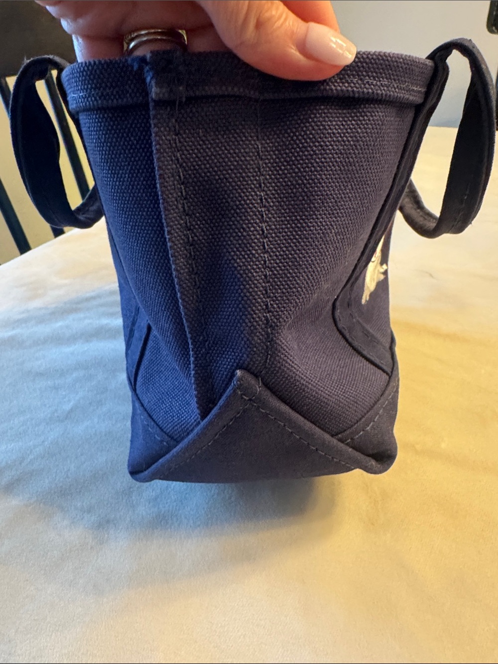 Rare! LL Bean Boat and Tote Navy Canvas Mini Tote Bag with Snowman Embroidery - Picture 7 of 12